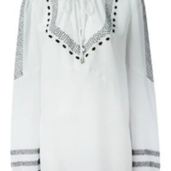 Altuzarra Peasant Blouse Size 4 Tie Embroidered Silk Made In Italy White Black - Picture 3 of 14